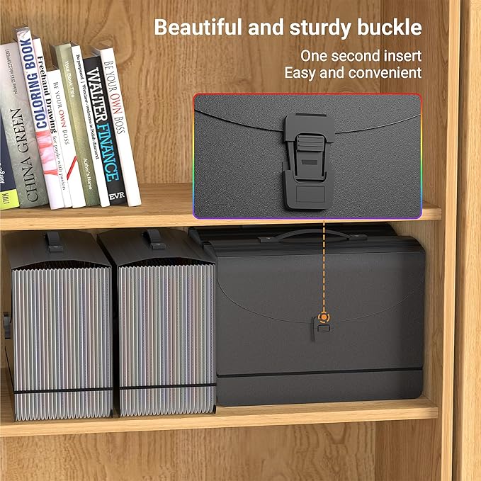 25 Pockets Expanding File Folders,Accordion File Organizer,Portable Filing Box with Plastic Handle,Expandable File Folder,Monthly Bill Receipt Paper and Document Organizer,Colored Tabs,A4/Letter Size