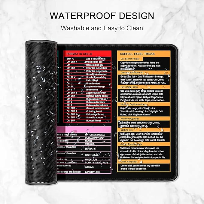 Auhoahsil Large Mouse Pad, XXL Gaming Mousepad, Desk Mat for Desktop, Thick Rubber, Big & Long Size, Stitched Edges, Full Desk Pad for Laptop & Computer, Extended 35.4 x 15.7 in, 01-Excel Shortcut