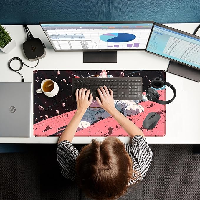 Cat Desk Mat Full Desk Mouse Pad Gaming Mat XXL, Fun Desktop Mats Computer Keyboard Pad Extra Large Mouse Mat, Laptop Mat with Stitched Edges, Office & Home Decor for Women 31.5" x 15.7"