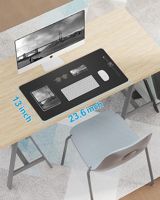 Non-Slip Desk Pad,Mouse Pad,Waterproof PU Leather Desk Protector,Ultra Thin Large Desk Blotter,Waterproof Keyboard mat for Office/Home/Decor(Black 23.6" x 13")