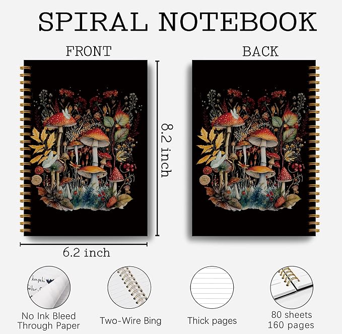 Mushroom Spiral Journal Notebook - Mushroom Notebook 5.5×8.3, Mushroom Gifts Notebook Journal, Mushroom Gifts for Women, 164 Pages