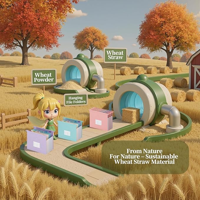 3 Packs Wheat Straw Expanding Hanging File Folders, 7 Accordion Pockets with 1.2'' Expandable File Organizer, Multi-Color Tabs, Letter Size for Filing Cabinet - 3 Packs (Assorted Colors)