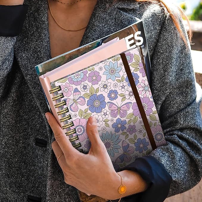 Spiral Journal Notebook,Strong TwinWire Binding with Premium Paper for Girl Women,Cool Funny 120 Pages,100gsm A5 College Ruled NotebookJournal,Perfect for Gifts Nurse Teacher Women(Cute Purple Flower)