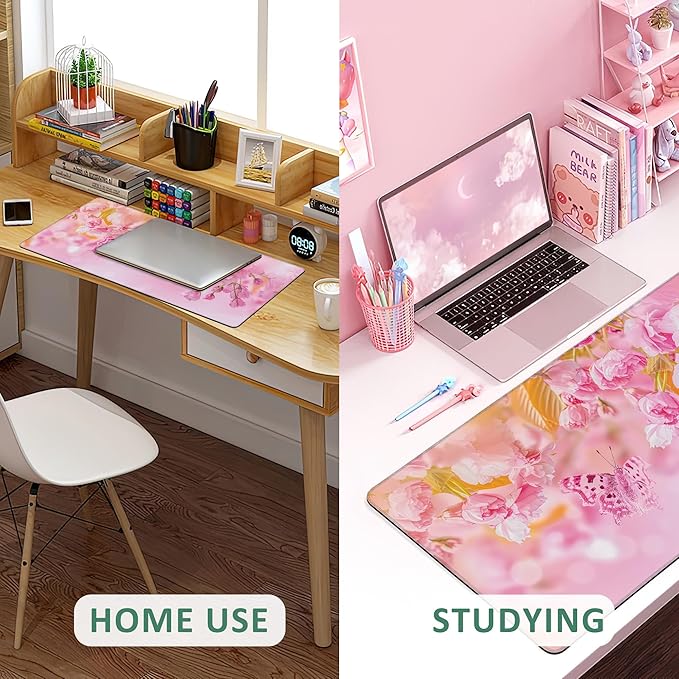 Large Mouse Pad Cherry Blossom Butterfly Extended Gaming Mouse Pad Non-Slip Desk Mat with Stitched Edge Laptop Computer Keyboard Mousepad for Office Home 35.4" x 15.7"