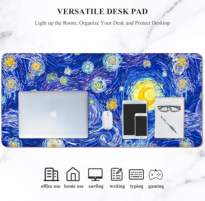 Auhoahsil Desk Mouse Pad, Large Gaming Mousepad, XXL Desk Pad, Extended Long Superior Micro-Weave Cloth Non-Slip Rubber Big Computer Mouse Mat for Gamer, Office & Home, 35" x 15", Blue Starry Night