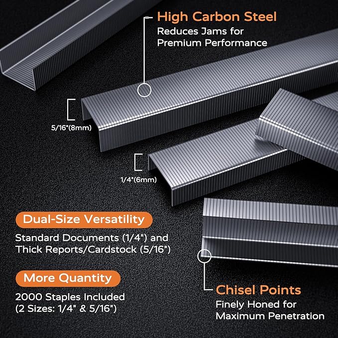 Effortless Stapler for Desk with 40-50 Sheet Capacity, 2000 Staples, 1-Touch Stapling, Ergonomic & Easy to Load Desktop Staplers, Heavy Duty Stapler, and Magnetic Staple Remover, Red