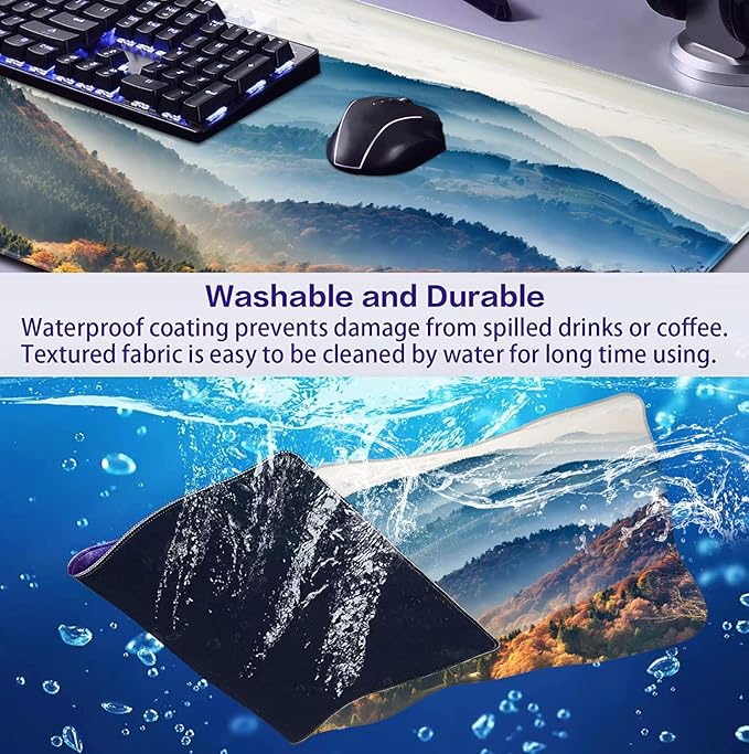 Large Extended Gaming Mouse Pad with Stitched Edges, Non-Slip Waterproof Rubber Base Mouse Pad for Office, Computer, Keyboard, Laptop and Home Desk Pad 35.4 x 15.7 x 0.12 Inch (Mountain Landscape)