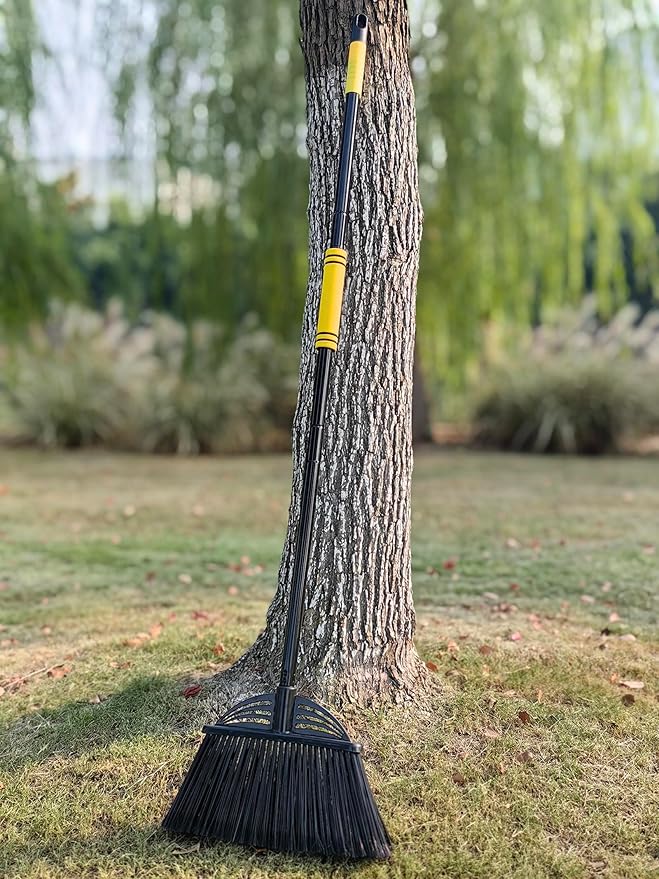 Xifando Four-Section Rod Long-Handled Broom,Heavy-Duty Broom, Angle Broom for Outdoor/Indoor(Black+Orange)