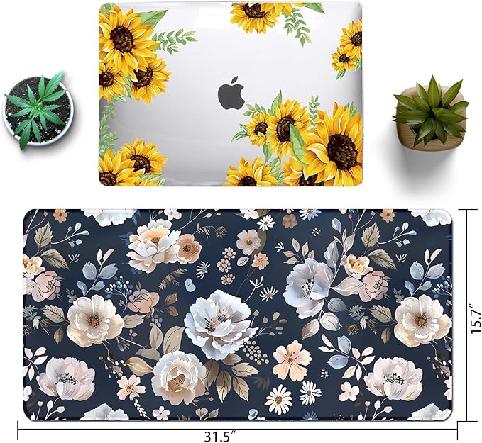 Floral Large Desk Mat 31.5 x 15.7 inch, Waterproof Extended Gaming Mousepad XXL, Aesthetic Flowers Desktop Mat, Non-Slip Keyboard and Laptop Pad, Computer Writing Mat for Home Office Accessories
