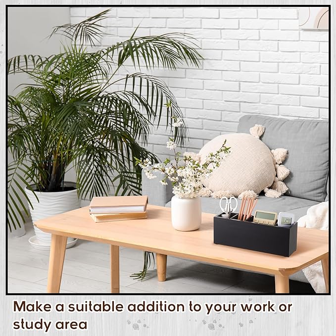 Jetec Wooden Pencil Holder 5 Compartments for Desk Adjustable Pen Holder Wood Office Desk Organizers and Accessories Makeup Brush Organizer for Pen, Home, Office and Art Supplies(Black)