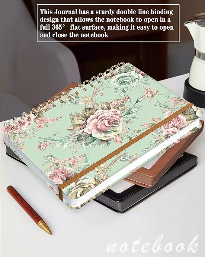Spiral Journal Notebook for Women, Hardcover A5 College Ruled Notebook, 120 Pages, Thick Paper, Cute Lined Journal for School, Office & Work, 6 x 8.4 in(Vintage Flower)