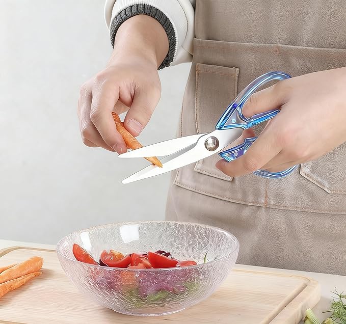8.0inch Kitchen Shears, Sharp Stainless Steel Meat & Poultry Scissors, Transparent Blue Acrylic Handle, All Purpose Utility Cooking Scissors for Kitchen/BBQ/Home/Office