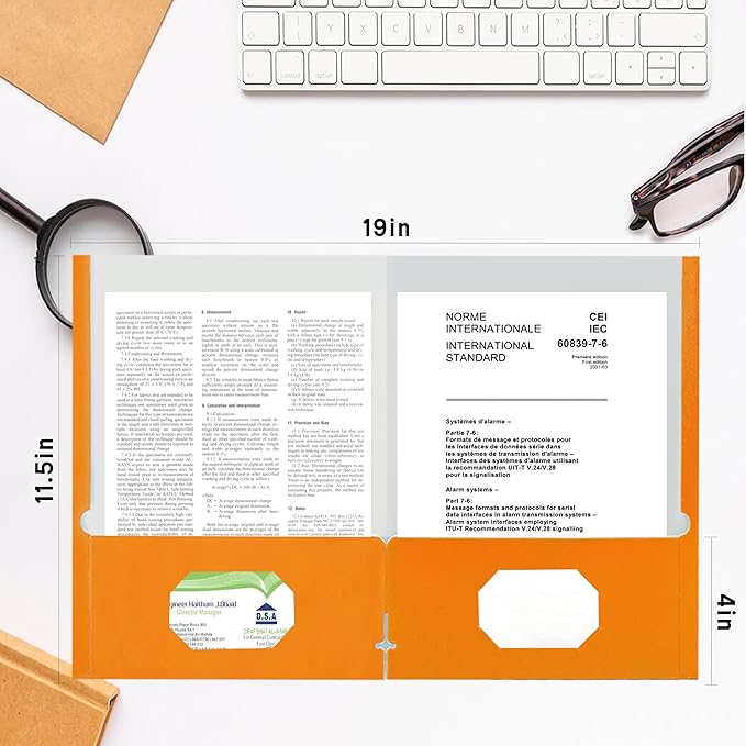 Zzrywuty File Folders with Pockets Letter Size, 50-Pack Paper Folders with Card Slot, Two Pocket Folders for School Students, Businessmen, Home and Office Workers (Orange)