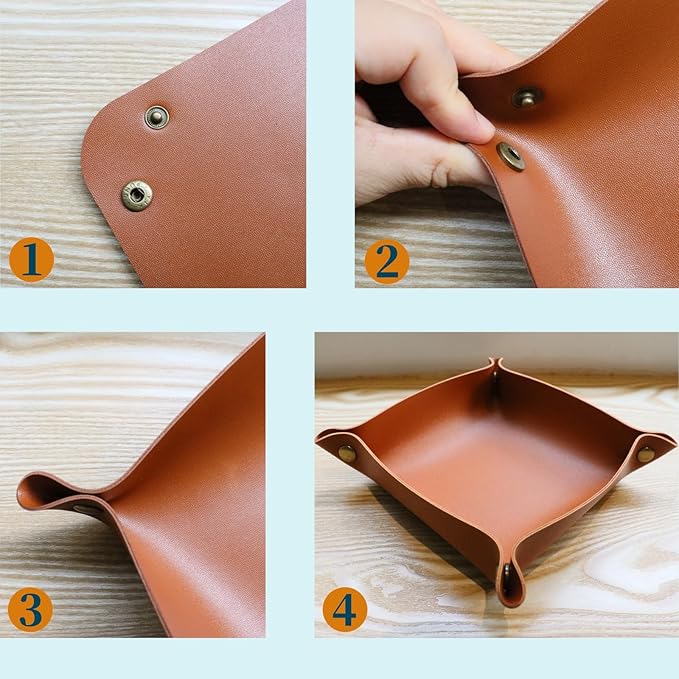 3 packs PU Leather Tray in 3 Sizes Jewelry Tray Glossy Leather Desk Organizer Leather Catchall Tray for Jewelry/Key/Coin/Sun Glasses/Watch/USB Cables etc. (yellow)