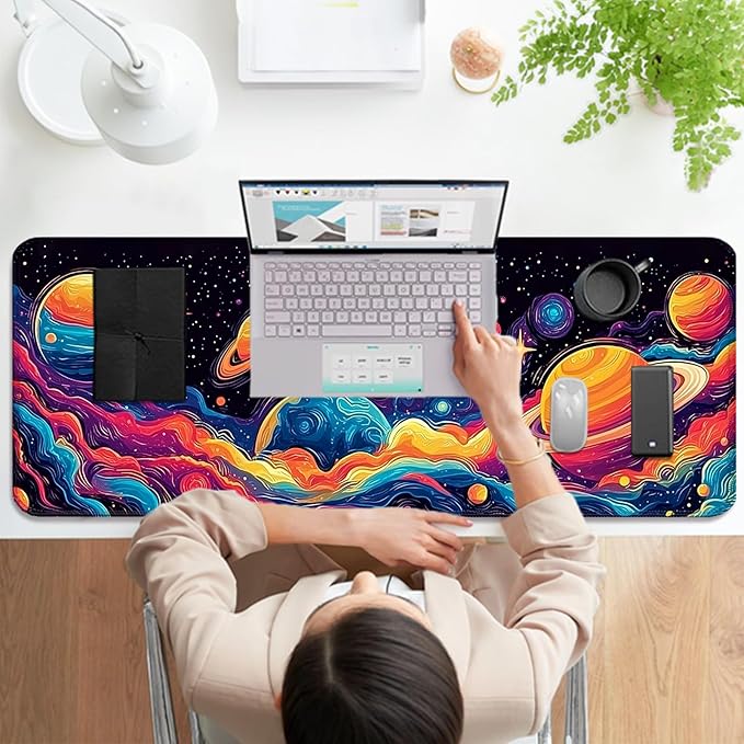 Fantasy Space Planet Gaming Desk Mat, Computer Keyboard Large Extended Long Boy Mouse Pad for Office and Home, XL (W09)