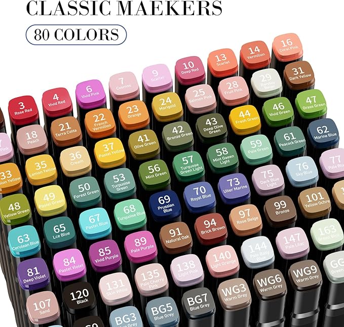 Alcohol Markers, 80 Colors Dual Brush Tip Permanent Art Markers, Coloring Marker, for Book Painting Card Making, Christmas gift for Adults Kids 8-12
