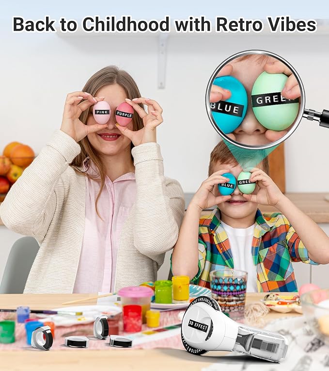 Embossing Label Maker Machine with 10 Tapes Black, Vintage Manual Labeler, 3D Embossed Label Maker Waterproof-Labels for Scrapbooking, Home Office & Kids School Items