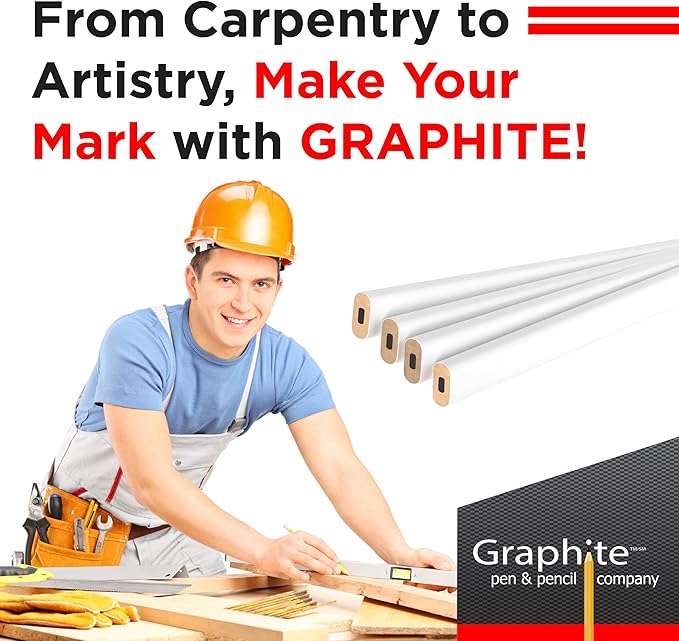 GRAPHITE Hard Lead Carpenter Pencils Bulk - (72) Pieces Lumber Wooden Pencil #2 (HB) - White