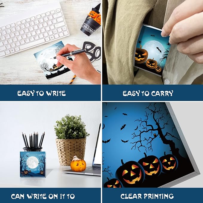 9 Pieces Halloween Sticky Note Halloween Spider Note Pads with Pumpkin Bat 450 Pieces of Self Adhesive Removable Memo Pads, 50 Sheets Each for Halloween School Office Home Students Teacher Presents