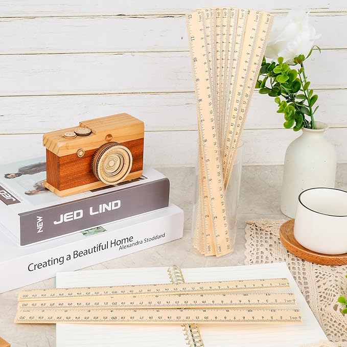 Koogel 24 Pack Wooden Rulers 12inch/30cm Bulk, Wood Measuring Rulers 2 Scale for Kids Students Office Classroom Back to School Supplies 2 Scale (30 cm)