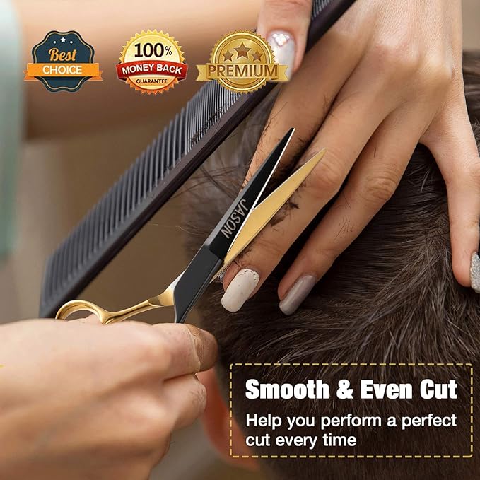 JASON 6'' Hair Cutting Scissors Professional Barber Shears 440C Japanese Stainless Steel Stylist Trimming Shear Salon Razor Edge Scissor