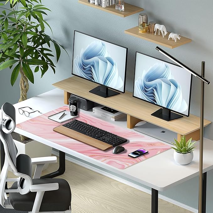 Desk Mat, Desk Pad Dual Leather Sided Desktop Mat for Office and Home,Desk Organization and Accessories Ideal for Large Mouse Pad and Desk Mats on Top of Desks (Rose Pink Marble 31.5"x 15.7")