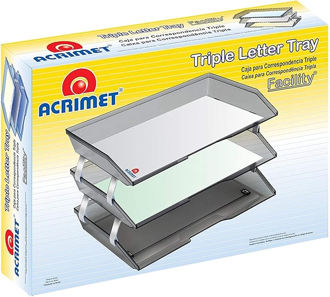 Acrimet Facility 3 Tier Letter Tray, Side Load, Letter Size/A4, Desktop File Organizer, Plastic (Clear Red Color)