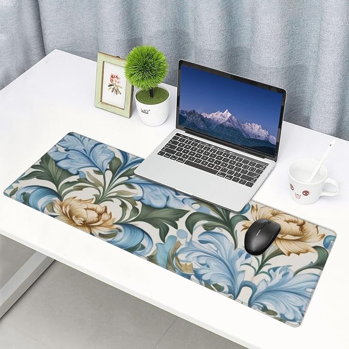 Gaming Mouse Pad, Large Non-Slip Rubber Base Mousepad, Keyboard Mouse Mat, Desk Pad with Stitched Edges, 31.5x11.8inch,Morris Flowers