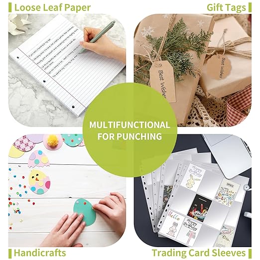 Single Hole Punch, 2 Pcs Hand Hole Puncher with-Green