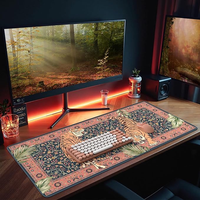 HAOCOO Large Gaming Desk Mat, Non-Slip Desktop Pad, Keyboard Pad with Stitched Edges, 35.4" x 15.7" Mouse Mat, Water Resistant Mousepad for for Laptop & PC(Pink)