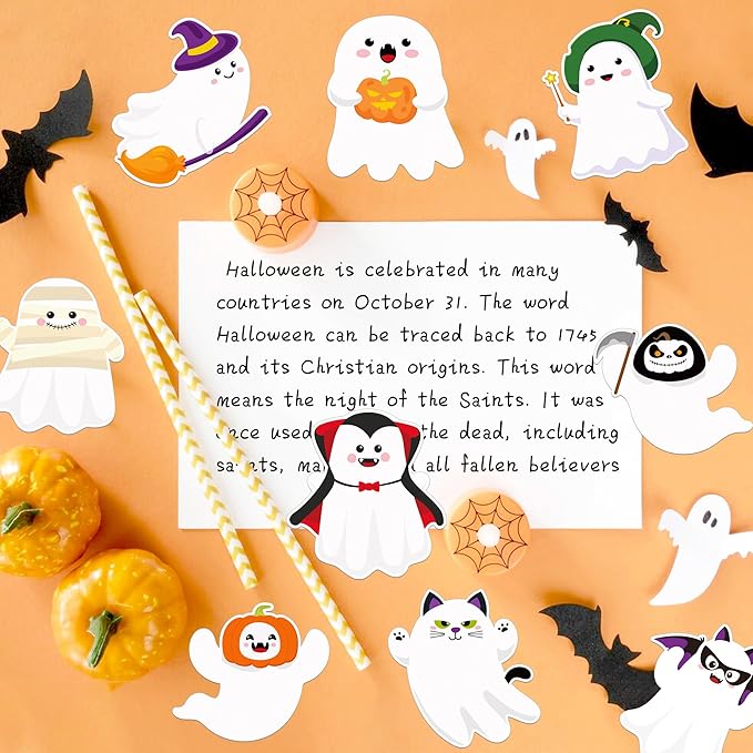 240 Pcs Spooky Halloween Sticky Notes - 12 Designs Notebook Colored Self Stick Memo Pads for School Office