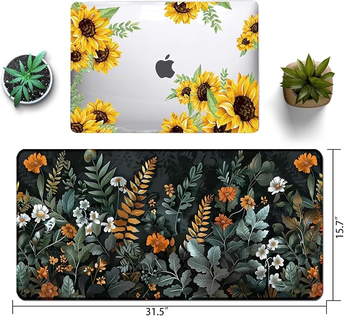 Floral Large Desk Mat 31.5 x 15.7 inch, Waterproof Extended Gaming Mousepad XXL, Aesthetic Flowers Desktop Mat, Non-Slip Keyboard and Laptop Pad, Computer Writing Mat for Home Office Accessories
