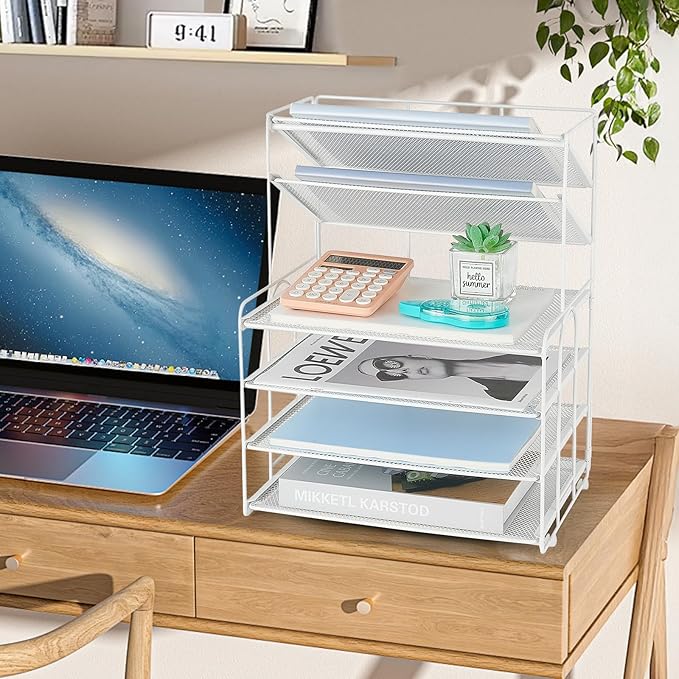 6-Tier Letter Tray Paper Organizer, Desk Organizers and Accessories, Desktop File Organizer, Office Desk Accessories for Office Supplies(White)