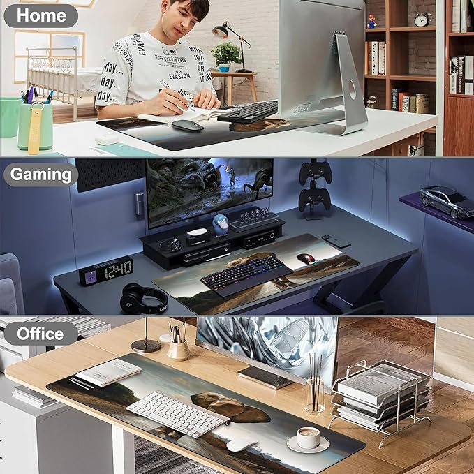 Mouse Pad, Large Walking Elephant Desk Mat, Extended Non-Slip Gaming Keyboard Mousepad Desk Pad, Thick Stitched Edges Waterproof Mouse Mat 31.5"x15.7" (Beautiful Natural Landscape)