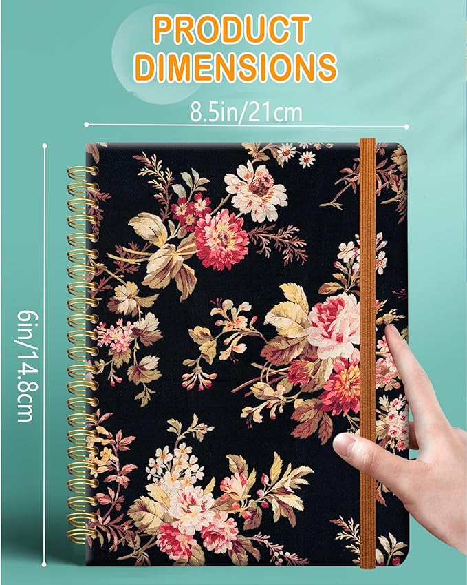 Ruled Spiral Writing Notebook,A5 Hardcover Lined College Journal for Women,Strong Twin-Wire Binding with Premium Paper,8.4" X 6",Perfect for School,Office,Home(Roses Wild Flower)