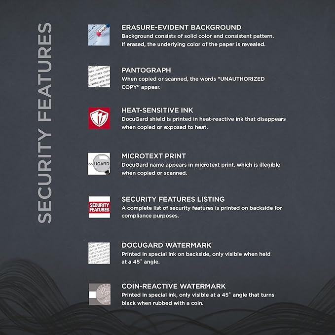 DocuGard Advanced Blue Multi-Purpose Security Paper - Fraud Prevention - 7 Security Features - Laser & Inkjet Printer Compatible - 8.5" x 11“ - 24 lb - 500 Sheets (04546)