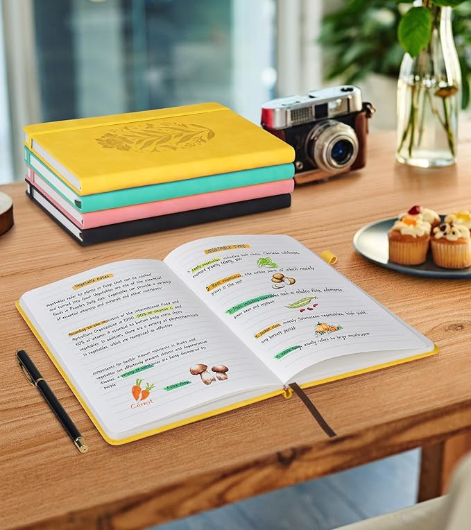 Lined Journal Notebook for Women, A5 Yellow Hardcover Leather Journals for Writing, 200 Pages Travel Daily Journal,Thick College Ruled Notebook for Work School, Note Taking, Business 5.75'' X 8.38''