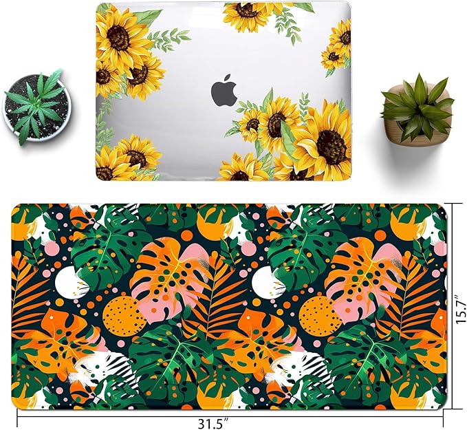 Tropical Leaves Large Mousepad 31.5 x 15.7 inch, XXL Waterproof Desk Mat Gaming Mouse Pad, Aesthetic Flowers Desktop Mat, Laptop Pad, Computer Writing Mat for Home Office Desk Decor