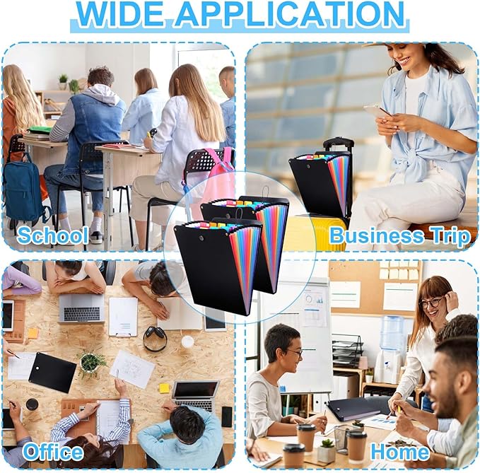2 Pcs Expanding File Folder, 13 Pockets Vertical File Folder Accordion File Organizer, A4 Letter Size Paper Document Receipt Organizer Accordion Filing Folder for Classroom, Home, Office and Travel