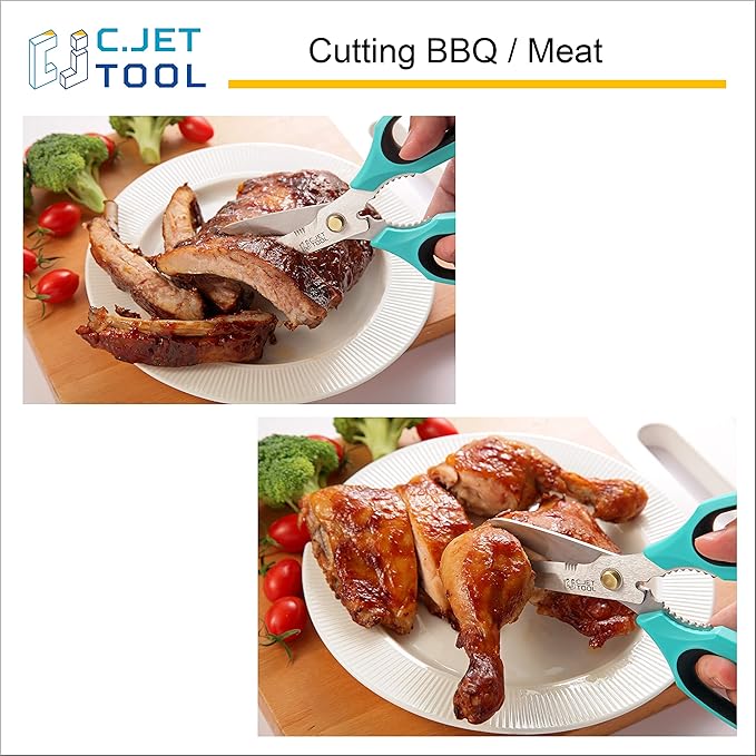 8" Heavy Duty Scissors, Utility Scissors All Purpose for Cardboard, Plastic, Carpet, Rope, Leather. Sharp Stainless Steel Blades, Non‑Slip Handle, Kitchen Shears for Food, Meat & Poultry