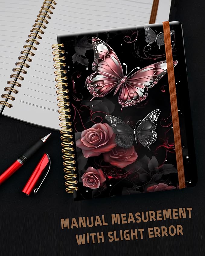 Ruled Spiral Writing Notebook,A5 Hardcover Lined College Journal for Women Lady Girl,Strong Twin-Wire Binding with Premium Paper,8.4" X 6",Perfect for School,Office,Home Gifts(rose gold butterfly)