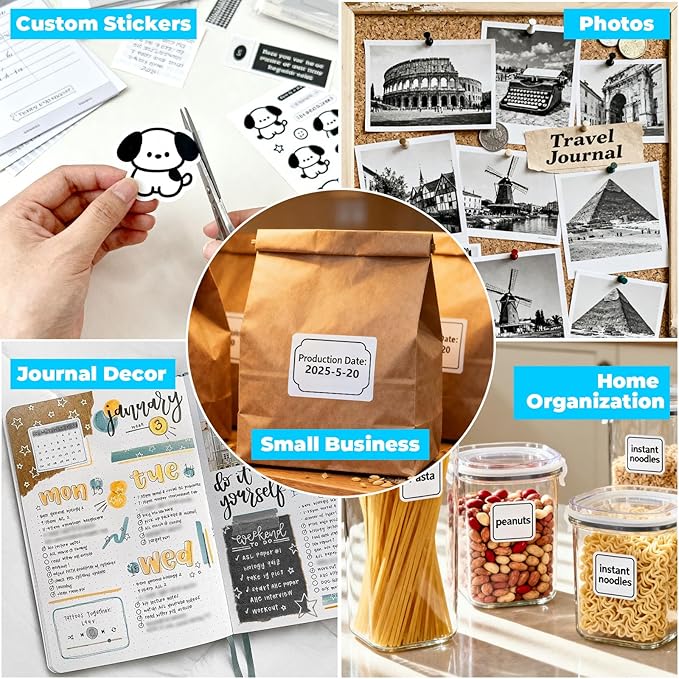 Mini Sticker Printer PrintPods, Portable Bluetooth Sticker Maker Machine with 3 Rolls Paper, D21 Thermal Inkless Photo Printer, Impresora Portátil for Phone DIY Photos Study Notes Journal Kids Gift