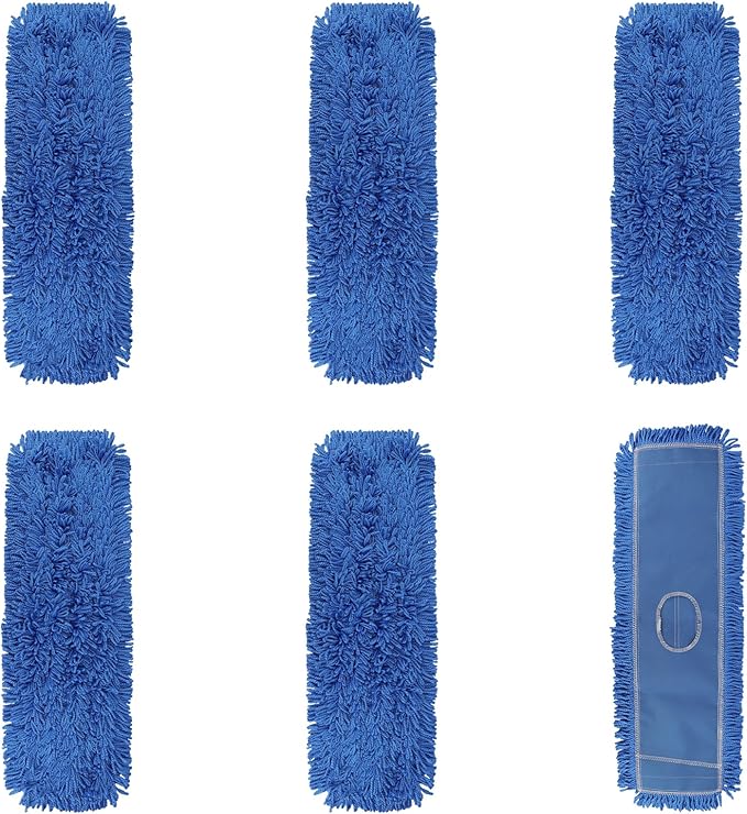 Commercial 24 Inch Dust Mop Head: Replacement Sweeper and Janitorial Industrial Dust Mop Head for Floor Cleaning, Office, School, Restaurant, Hospital (Blue - 6 Pack)