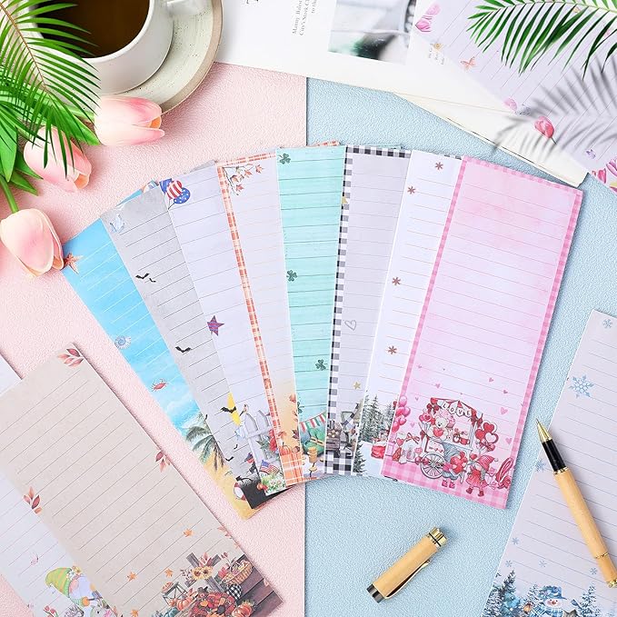 Eaasty 12 Pcs Seasonal Magnetic Notepads for Refrigerator Monthly Magnetic Grocery List 9 x 3.5 Magnet Memo Pads 30 Sheet Per Pad Shopping to Do List for January to December(Picture Style)