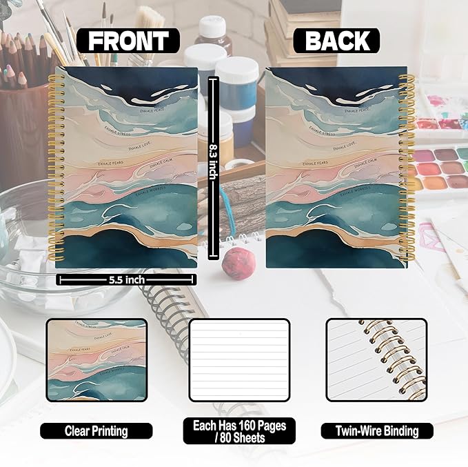 Mental Health Spiral Notebook, Inhale Exhale Calm Wellness Breathe Journaling Notebooks for Therapist Women, Motivational Hardcover Journals for Therapy Office 160 Pages 5.5 x 8.3 Inch