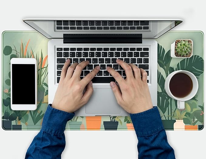 Gardener Mousepad Nature Desk Mat Green Desk Pad Cute Office Decor Mouse Pad Aesthetic Mousepad Plant Deskmat, XXL Large Extended Gaming Deskpad Laptop Keyboard Mouse Mat for Girl 31.5x15.75 in