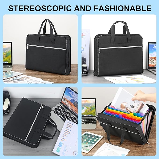 SEEKIND Accordian File Organizer with Handle,26 Pockets Expanding File Folder, Portable Cloth Document Organizer Accordion File Keeper for Letter Size / A4 File, for Office, School-Black