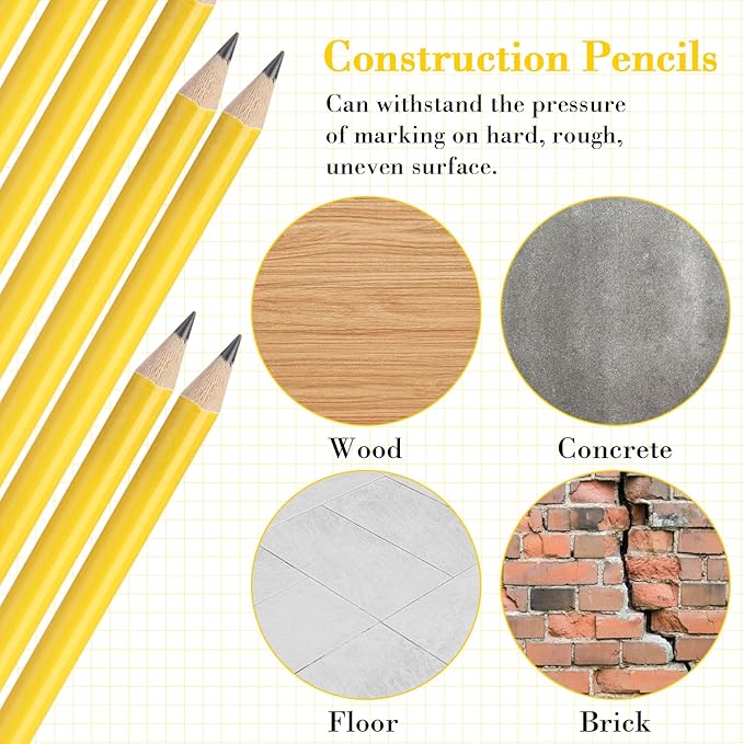 Fainne 48 Pcs Jumbo Pencil, Wooden Pencil with Black Core for Carpenters Construction Workers Woodworkers Framers Beginners Students Teachers DIY Project(Yellow,Round)