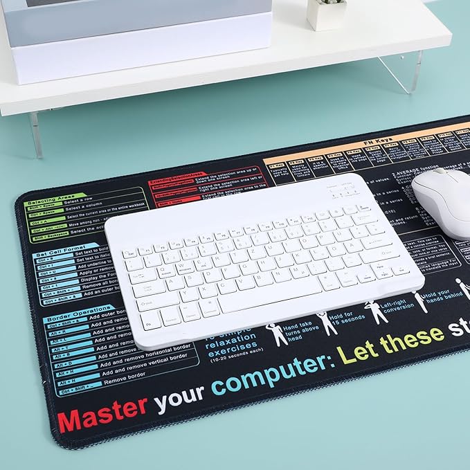 NUOBESTY Excel Cheat Sheet Desk Pad Large Keyboard Mouse Pad Non-Slip Gaming Keyboard Mat Office Computer Desk Mat with Function Modules 30x79 CM