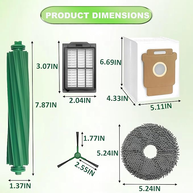25 Pcs Accessories Kit for iRobot Roomba Plus 405/505/507 Combo Robot Vacuum Cleaner, 2 Main Brushes, 6 Dust Bags, 6 Mop Pads, 4 HEPA Filters, 6 Side Brushes and 1 Cleaning Tool